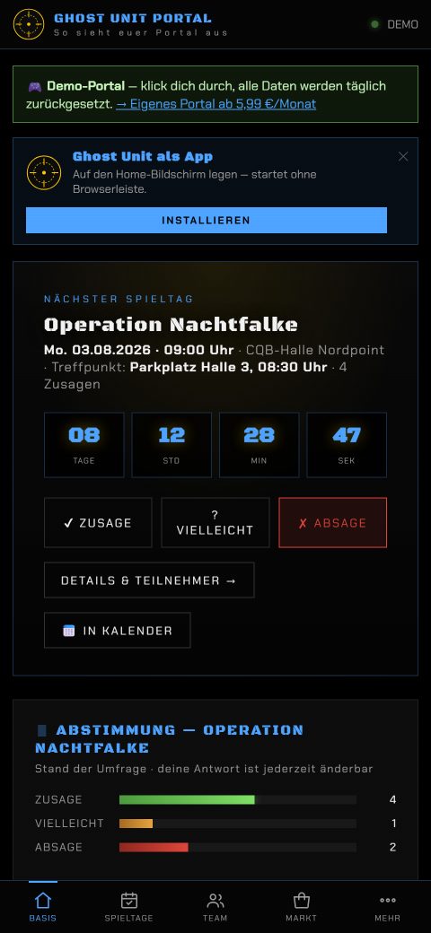 Spieltag im Blick auf dem Handy — Airsoft Team Portal
